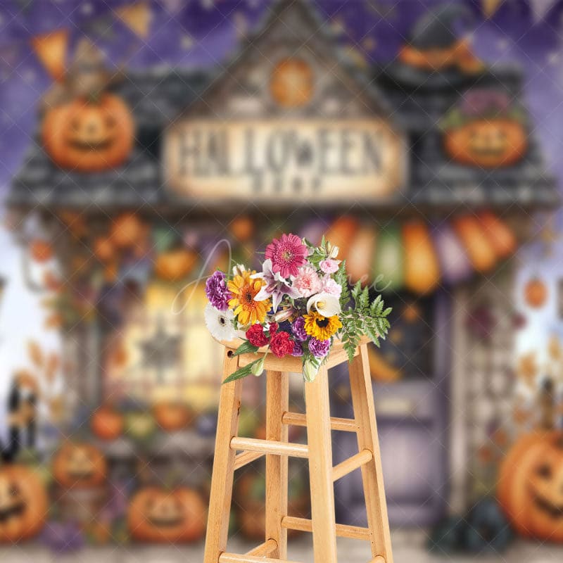 Aperturee - Aperturee Scary Pumpkin Cabin Happy Halloween Photo Backdrop