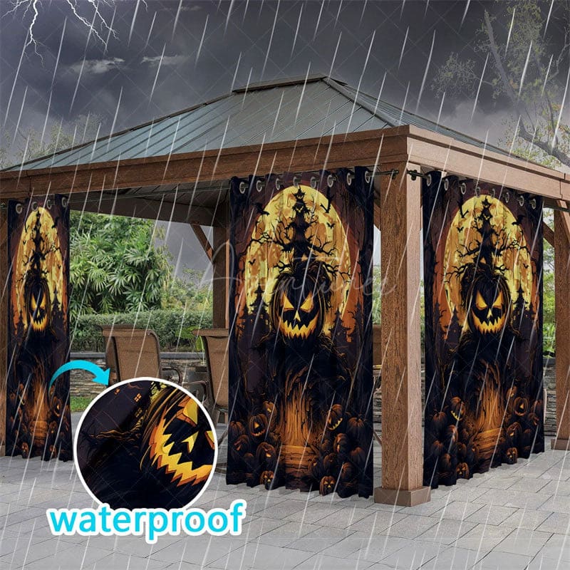 Aperturee - Aperturee Scary Pumpkins Waterproof Printed Outdoor Curtains