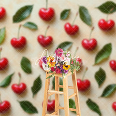 Aperturee - Aperturee Scattered Cherry Leaves Fruit Valentines Day Backdrop