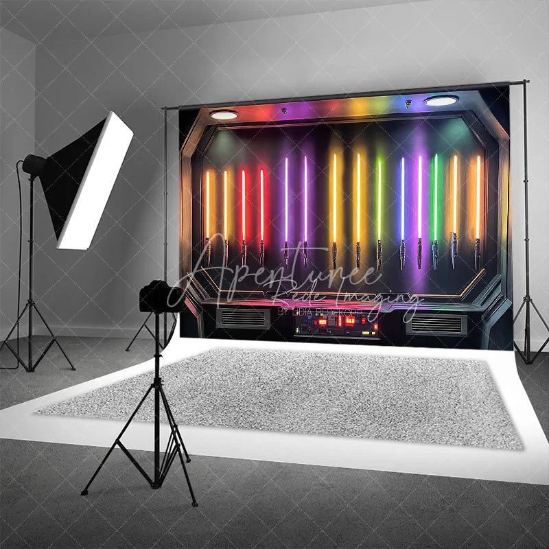Aperturee - Aperturee Sci-fi Lightsaber Collection Backdrop Neon Rainbow Laser Sword Galaxay Space Theme Futuristic Studio Background