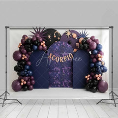 Aperturee - Aperturee Scorpio Zodiac Photography Backdrop Dark Purple and Black Scorpio Birthday Party Background