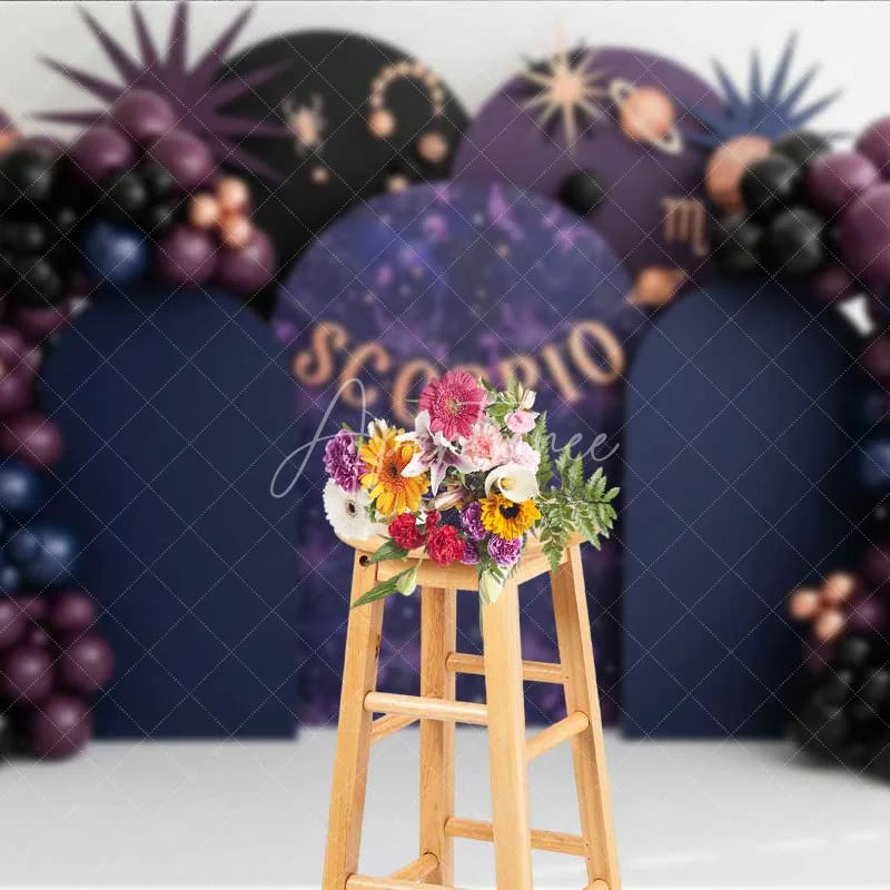 Aperturee - Aperturee Scorpio Zodiac Photography Backdrop Dark Purple and Black Scorpio Birthday Party Background
