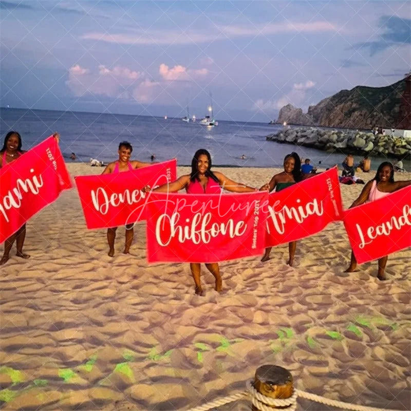 Aperturee - Aperturee Scripty Style Custom Beach Towel With Name Birthday Vacation Gift