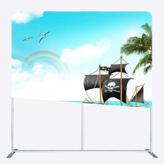 Aperturee - Aperturee Seaside Rainbow Pirate Ship Square Tension Backdrop