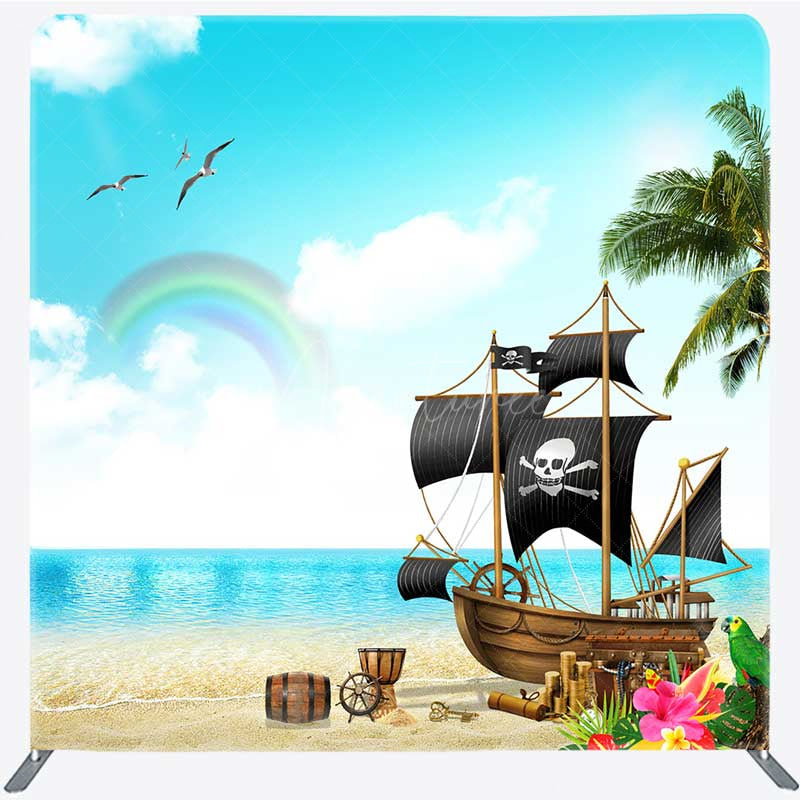 Aperturee - Aperturee Seaside Rainbow Pirate Ship Square Tension Backdrop