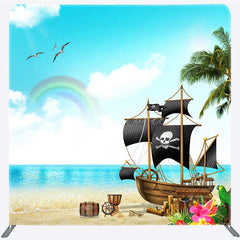 Aperturee - Aperturee Seaside Rainbow Pirate Ship Square Tension Backdrop