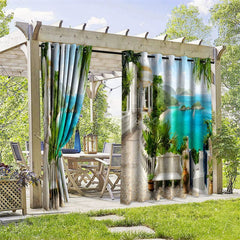 Aperturee - Aperturee Seaside Villa Waterproof Printed Outdoor Curtains