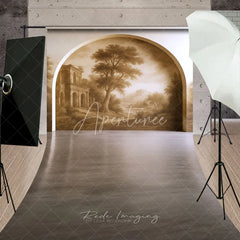 Aperturee - Aperturee Sepia Tone Archway Sweep Backdrop featuring Ancient Building and Tree Old Master Style Photography Prop