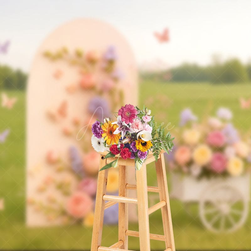 Aperturee - Aperturee Serene Sunlit Field Spring Butterfly Wedding Backdrop