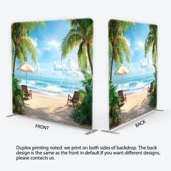 Aperturee - Aperturee Serene Tropical Beach with Palm Trees and Ocean Waves Square Double-Sided Backdrop Perfect for Summer Vacation