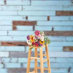 Aperturee - Aperturee Shabby Light Blue Brown Wood Grain Photo Backdrop
