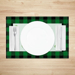 Aperturee - Aperturee Shamrock Collage Plaid Set of 4 Placemats St. Patricks Day Green Buffalo Check Table Mats