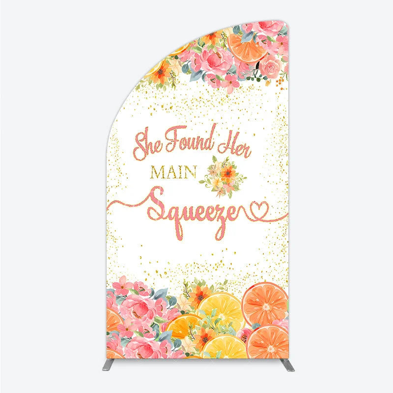 Aperturee - Aperturee She Found Her Main Squeezer Half Moon Arch Backdrop Pink Floral Citrus Bridal Shower Engagement Party Decor