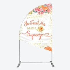 Aperturee - Aperturee She Found Her Main Squeezer Half Moon Arch Backdrop Pink Floral Citrus Bridal Shower Engagement Party Decor