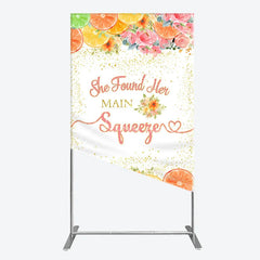 Aperturee - Aperturee She Found Her Main Squeezer Quote Rectangle Arch Backdrop Citrus Floral Bridal Shower Engagement Party