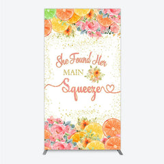 Aperturee - Aperturee She Found Her Main Squeezer Quote Rectangle Arch Backdrop Citrus Floral Bridal Shower Engagement Party