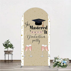 Aperturee - Aperturee She Mastered It 2026 Graduation Arch Backdrop Gold Star and Champagne Party Cover