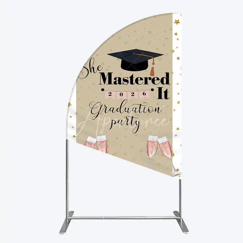 Aperturee - Aperturee She Mastered It 2026 Graduation Half Moon Arch Backdrop Gold Star and Champagne Party Cover