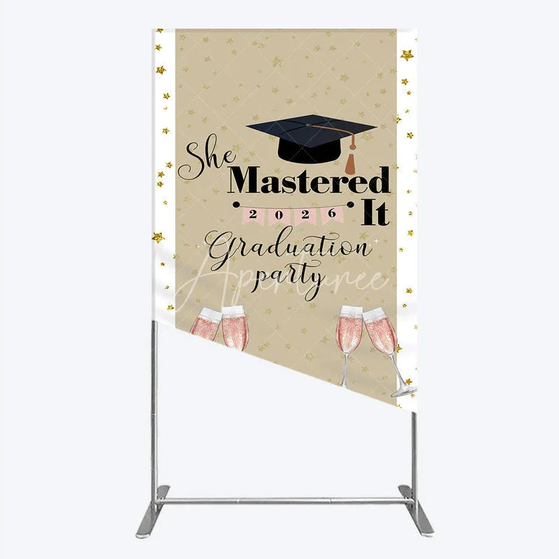 Aperturee - Aperturee She Mastered It 2026 Graduation Rectangle Backdrop Gold Star and Champagne Party Cover