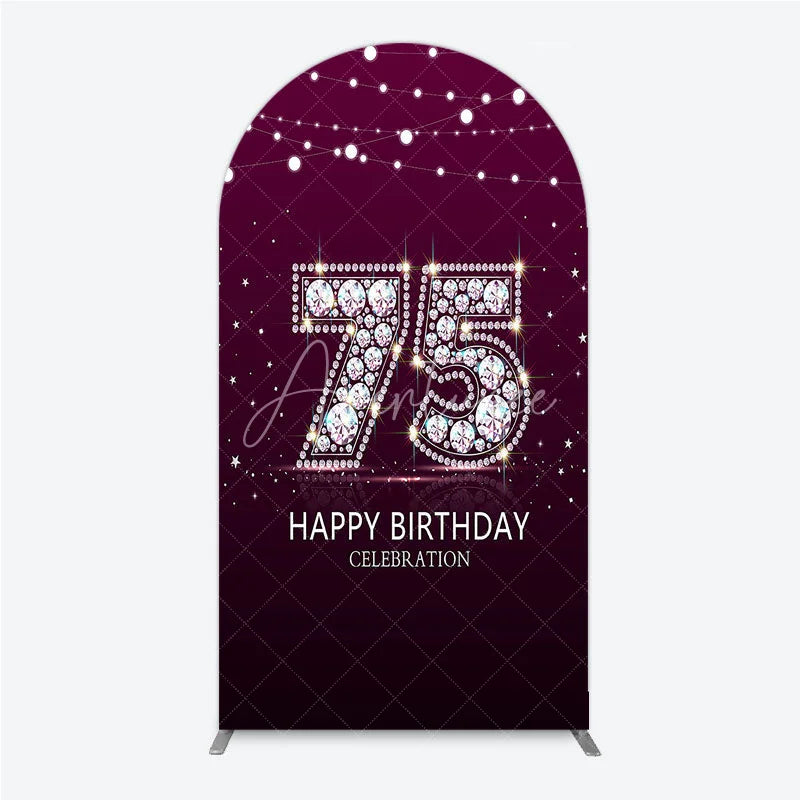 Aperturee - Aperturee Shimmering Purple Diamond 75th Happy Birthday Celebration Arch Backdrop Kit Elegant Party Decor