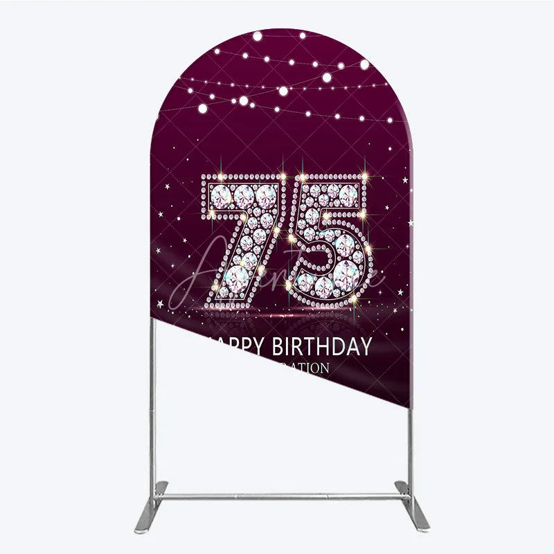 Aperturee - Aperturee Shimmering Purple Diamond 75th Happy Birthday Celebration Arch Backdrop Kit Elegant Party Decor