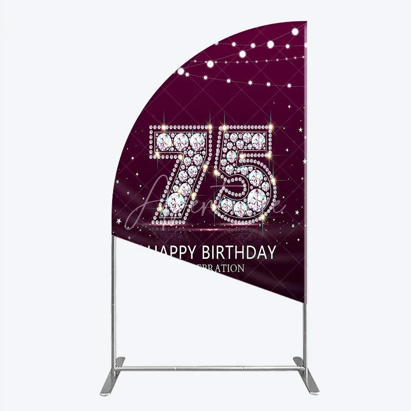 Aperturee - Aperturee Shimmering Purple Diamond 75th Happy Birthday Celebration Half Moon Arch Backdrop Kit Elegant Party Decor