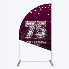 Aperturee - Aperturee Shimmering Purple Diamond 75th Happy Birthday Celebration Half Moon Arch Backdrop Kit Elegant Party Decor