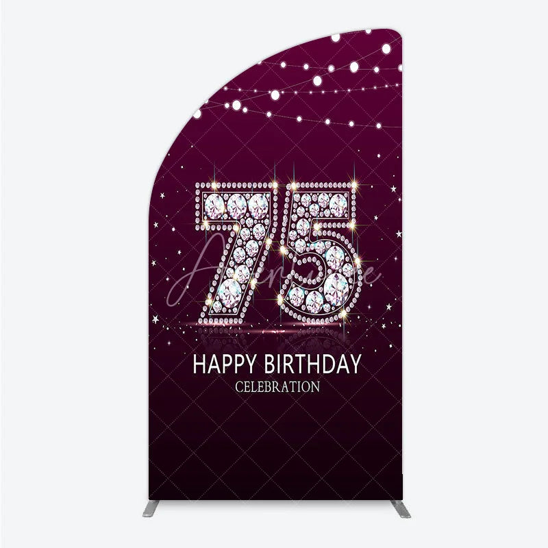 Aperturee - Aperturee Shimmering Purple Diamond 75th Happy Birthday Celebration Half Moon Arch Backdrop Kit Elegant Party Decor
