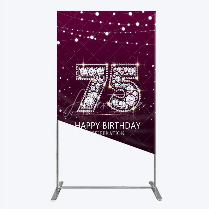 Aperturee - Aperturee Shimmering Purple Diamond 75th Happy Birthday Celebration Rectangle Backdrop Kit Elegant Party Decor