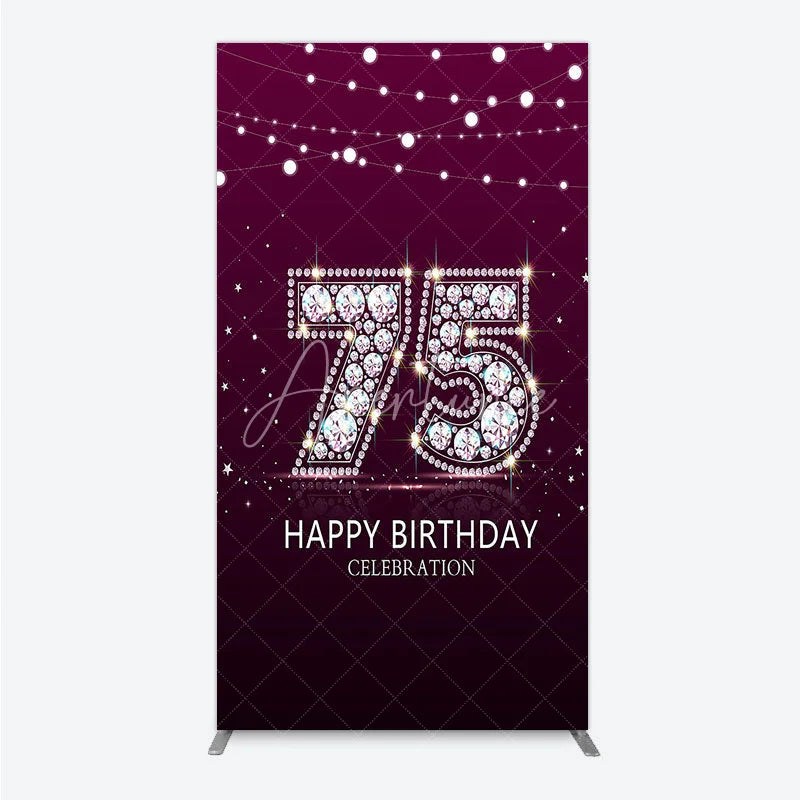 Aperturee - Aperturee Shimmering Purple Diamond 75th Happy Birthday Celebration Rectangle Backdrop Kit Elegant Party Decor