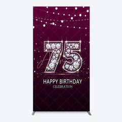 Aperturee - Aperturee Shimmering Purple Diamond 75th Happy Birthday Celebration Rectangle Backdrop Kit Elegant Party Decor
