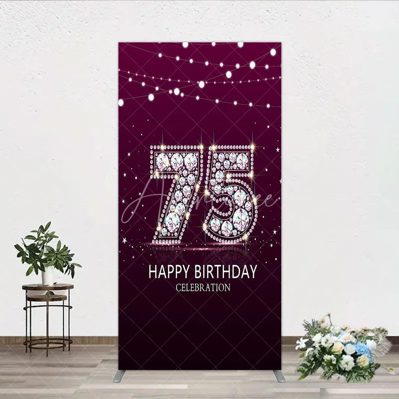 Aperturee - Aperturee Shimmering Purple Diamond 75th Happy Birthday Celebration Rectangle Backdrop Kit Elegant Party Decor