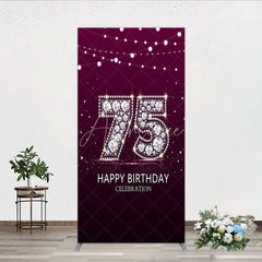 Aperturee - Aperturee Shimmering Purple Diamond 75th Happy Birthday Celebration Rectangle Backdrop Kit Elegant Party Decor