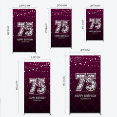 Aperturee - Aperturee Shimmering Purple Diamond 75th Happy Birthday Celebration Rectangle Backdrop Kit Elegant Party Decor