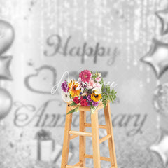 Aperturee - Aperturee Shining Silver Balloon Gift 25Th Anniversary Backdrop