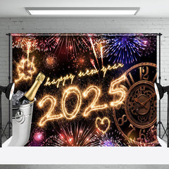 Aperturee - Aperturee Shiny 2025 New Years Eve Celebration Clock Holiday Backdrop