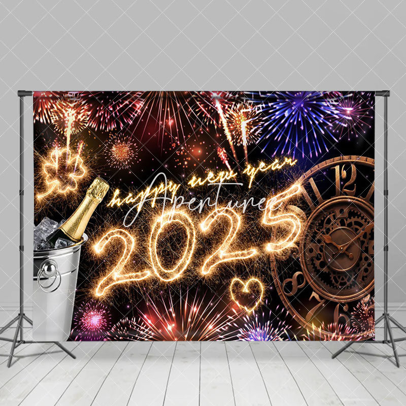 Aperturee - Aperturee Shiny 2025 New Years Eve Celebration Clock Holiday Backdrop