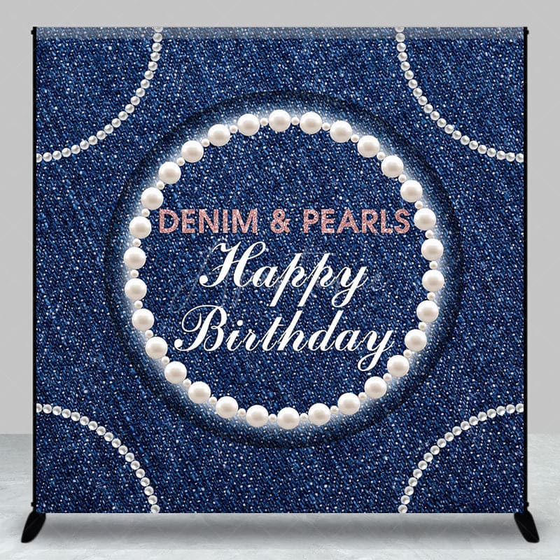 Aperturee - Aperturee Shiny Denim And Pearl Custom Happy Birthday Backdrop