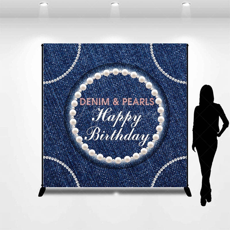 Aperturee - Aperturee Shiny Denim And Pearl Custom Happy Birthday Backdrop