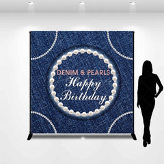 Aperturee - Aperturee Shiny Denim And Pearl Custom Happy Birthday Backdrop