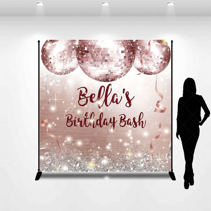 Aperturee - Aperturee Shiny Disco Ball Glitter Custom Birthday Backdrop