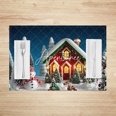 Aperturee - Aperturee Silent Night Snowman House Xmas Set Of 4 Placemats