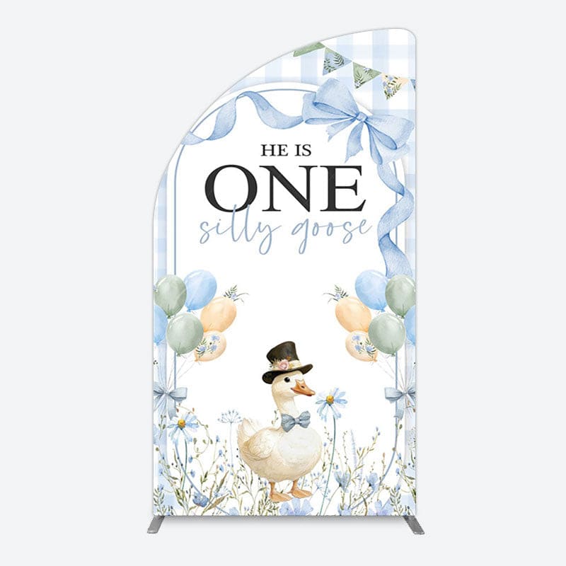 Aperturee - Aperturee Silly Goose Balloon Bow First Birthday Half Moon Arch Backdrop