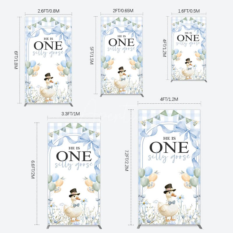 Aperturee - Aperturee Silly Goose Balloon Bow First Birthday Rectangle Backdrop
