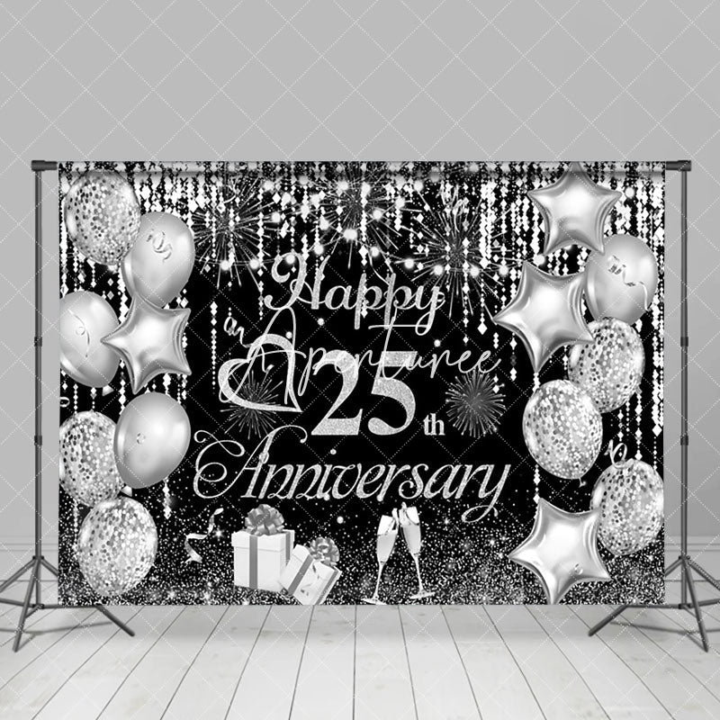 Aperturee - Aperturee Silver Balloon Sparks Black 25Th Anniversary Backdrop