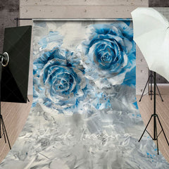 Aperturee - Aperturee Silver Blue Abstract Floral Fine Art Sweep Backdrop