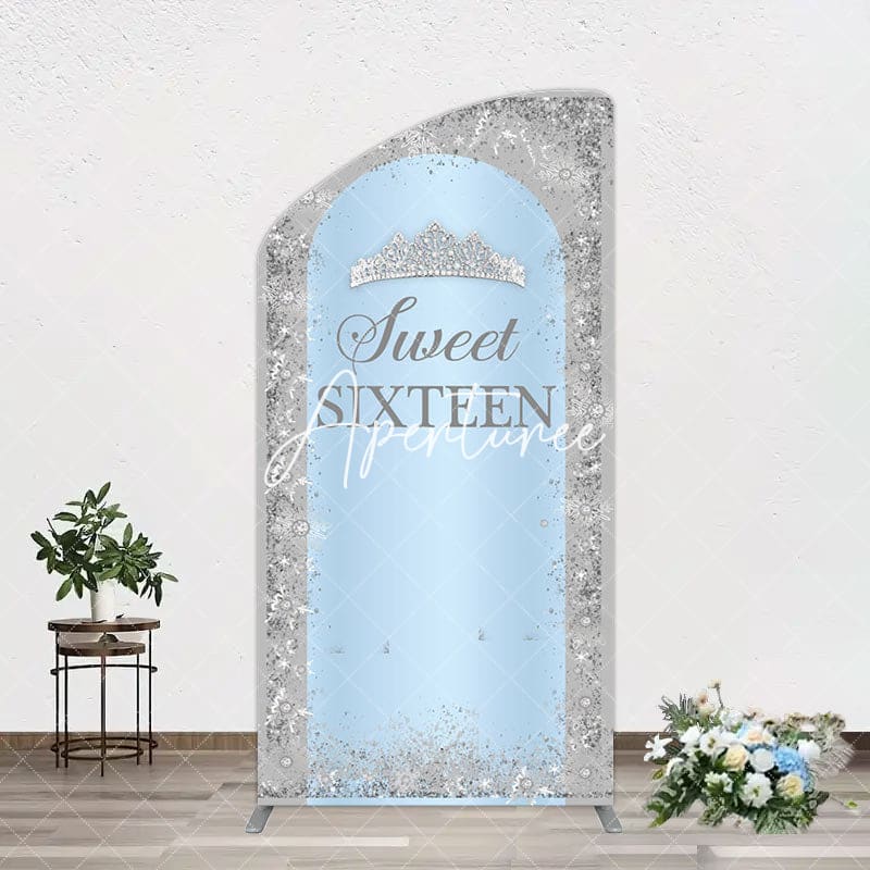 Aperturee - Aperturee Silver Blue Sweet Sixteen Birthday Arch Backdrop