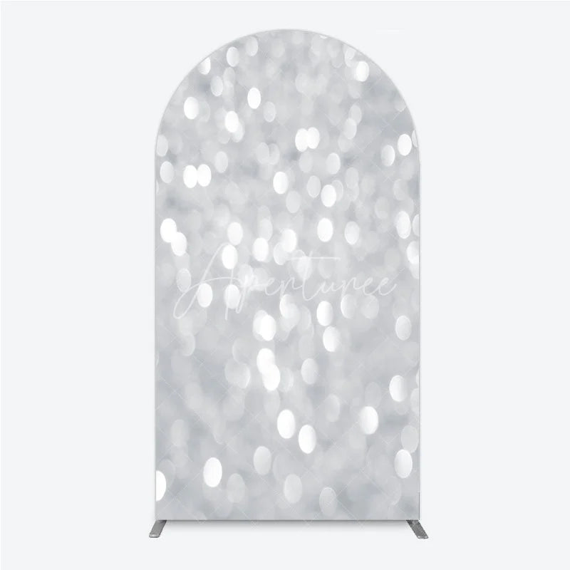 Aperturee - Aperturee Silver Bokeh Arch Backdrop Glittery Spots Abstract Background Wedding Birthday Party Arch Cover Decoration