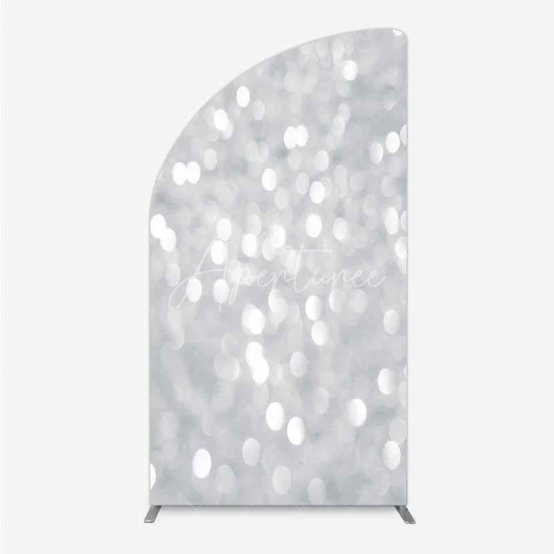 Aperturee - Aperturee Silver Bokeh Half Moon Arch Backdrop Glittery Spots Abstract Background Wedding Birthday Party Half Moon Arch Cover