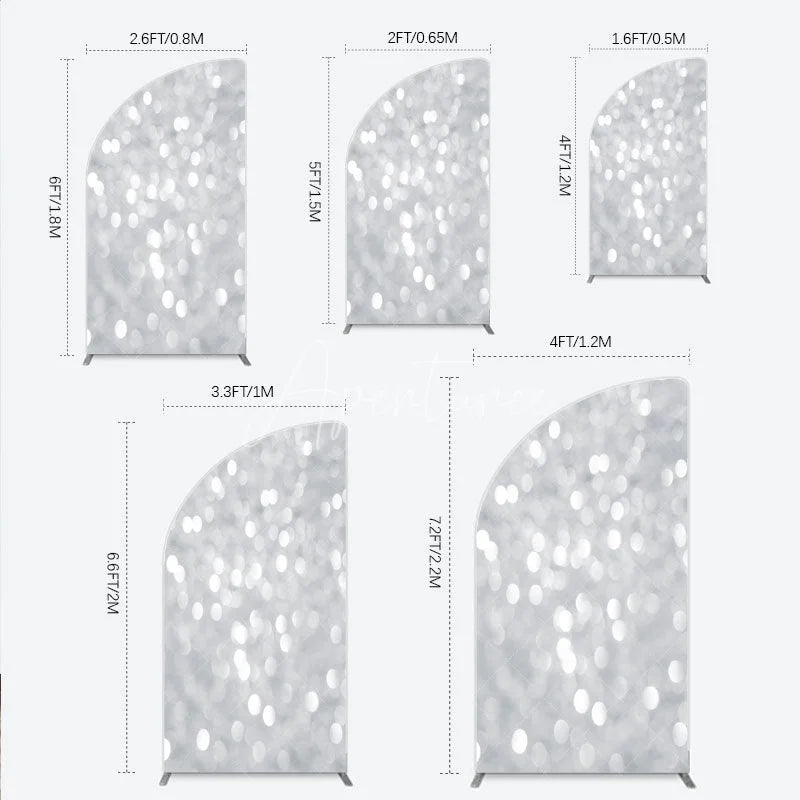 Aperturee - Aperturee Silver Bokeh Half Moon Arch Backdrop Glittery Spots Abstract Background Wedding Birthday Party Half Moon Arch Cover